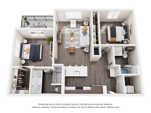 Floor plan for 2 beds, 2 baths, 1010 sqft